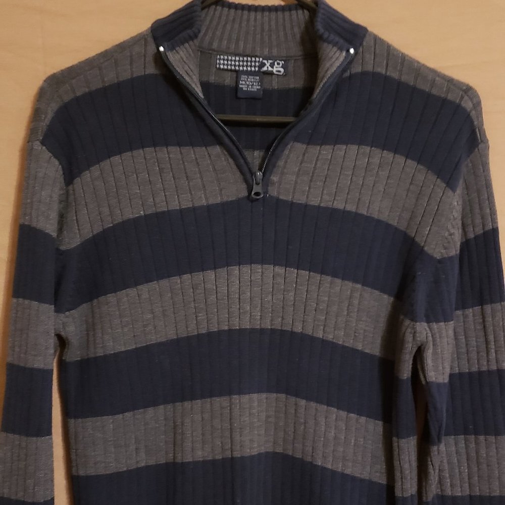 XG, Blue Gray striped sweater, Size Med (10-12